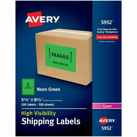 AVERY 5 1/2'' x 8 1/2'' Neon Green Shipping Labels, 200PK 1545952